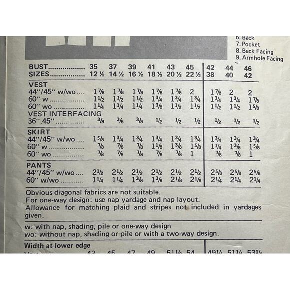 Butterick Sewing Pattern 6722 long vest straight pant 1970s size 16 1/2 - Picture 5 of 6